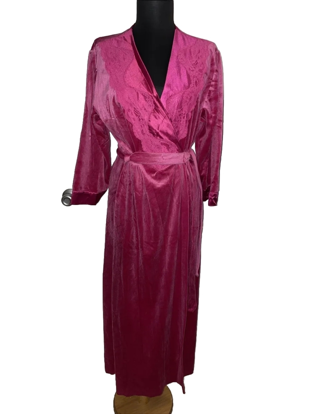 Vintage Magenta Plush Velour Glam Robe Attached Belt Sz M